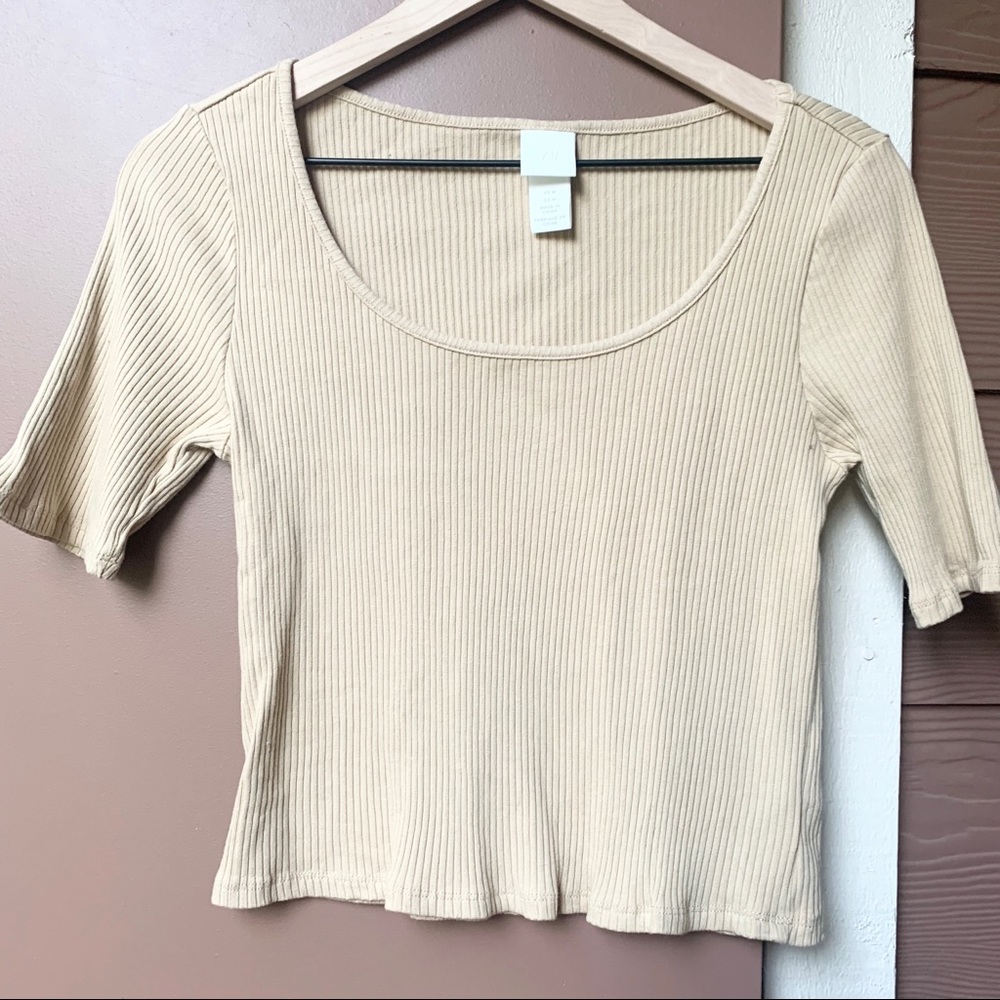 H&M Cotton Beige Crop Top, Medium